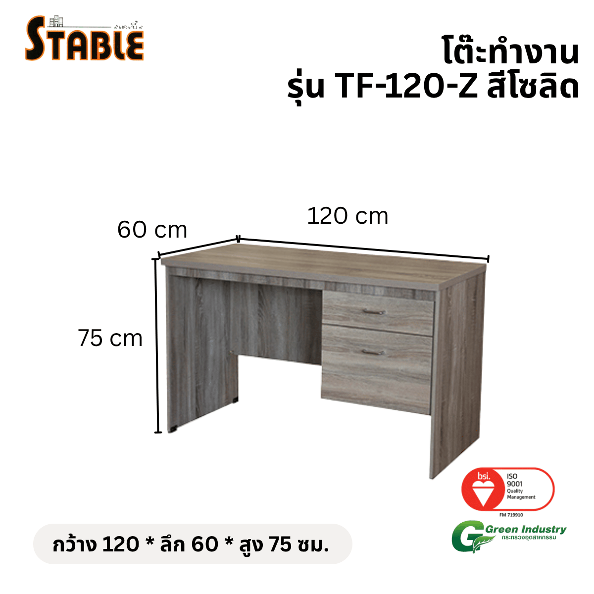 โต๊ะทำงานไม้ STABLE รุ่น TF-120-Z 120 ซม. สีโซลิด